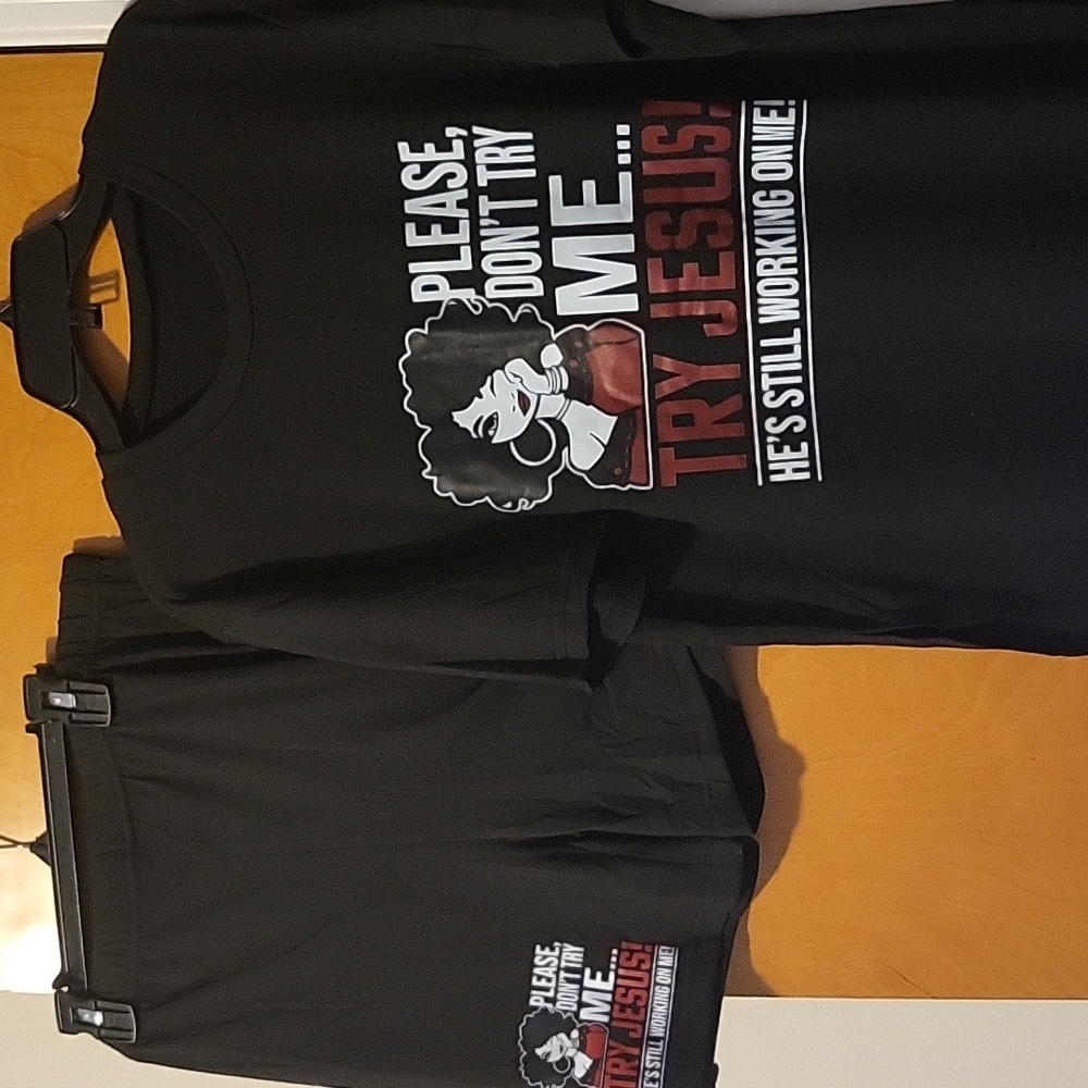 Womens Black / White / Red "Please Don't Try Me, Try Jesus" 2-Piece Shorts Set - Picture 2 of 11